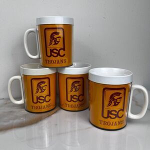 Vintage Thermo Serv USC Trojans Mugs Cups Set of 4 NCAA Big Ten Fan Memorabilia